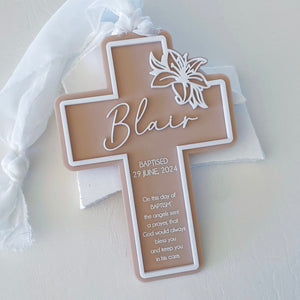 Baptism Cross Lily | Christening Gift Acrylic