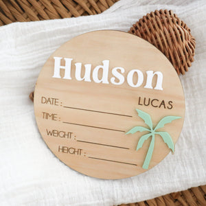 Palm Tree Acrylic Birth Plaque