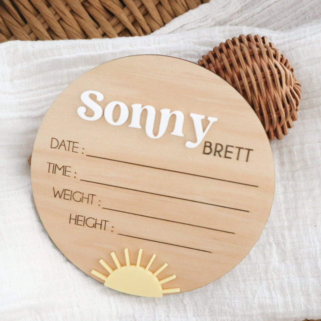 Sun Acrylic Birth Plaque