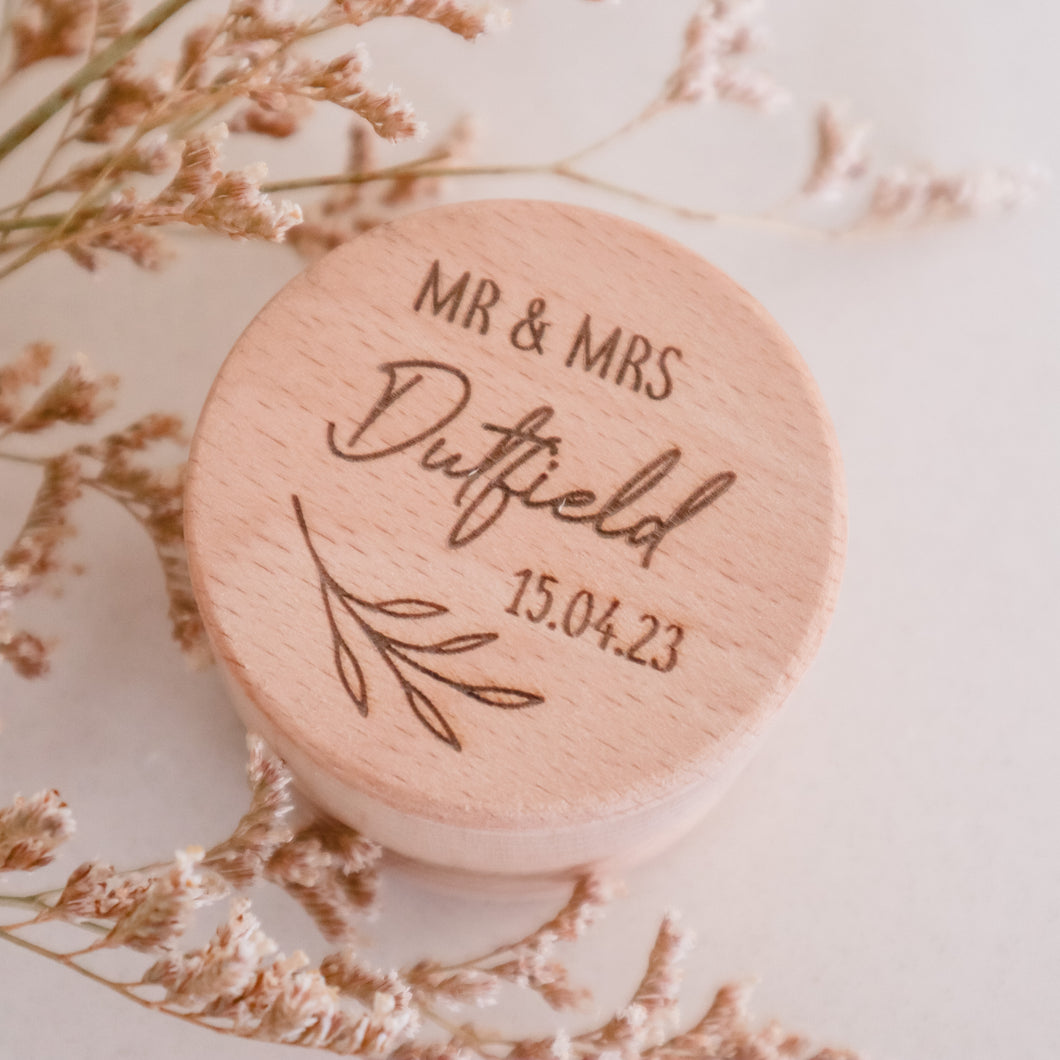 Personalised Wooden Wedding Ring Box-Leaf