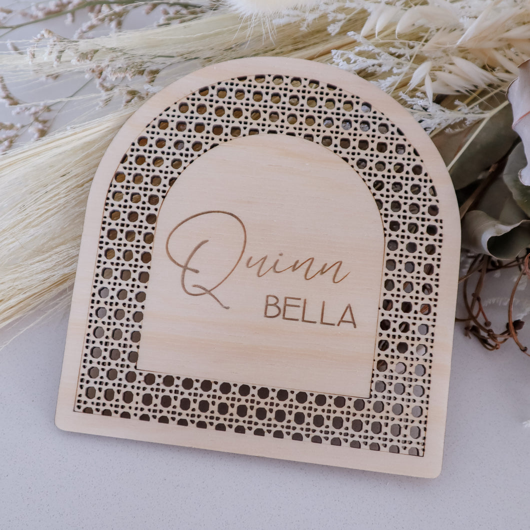 Wooden Rattan Arch Name Plaque