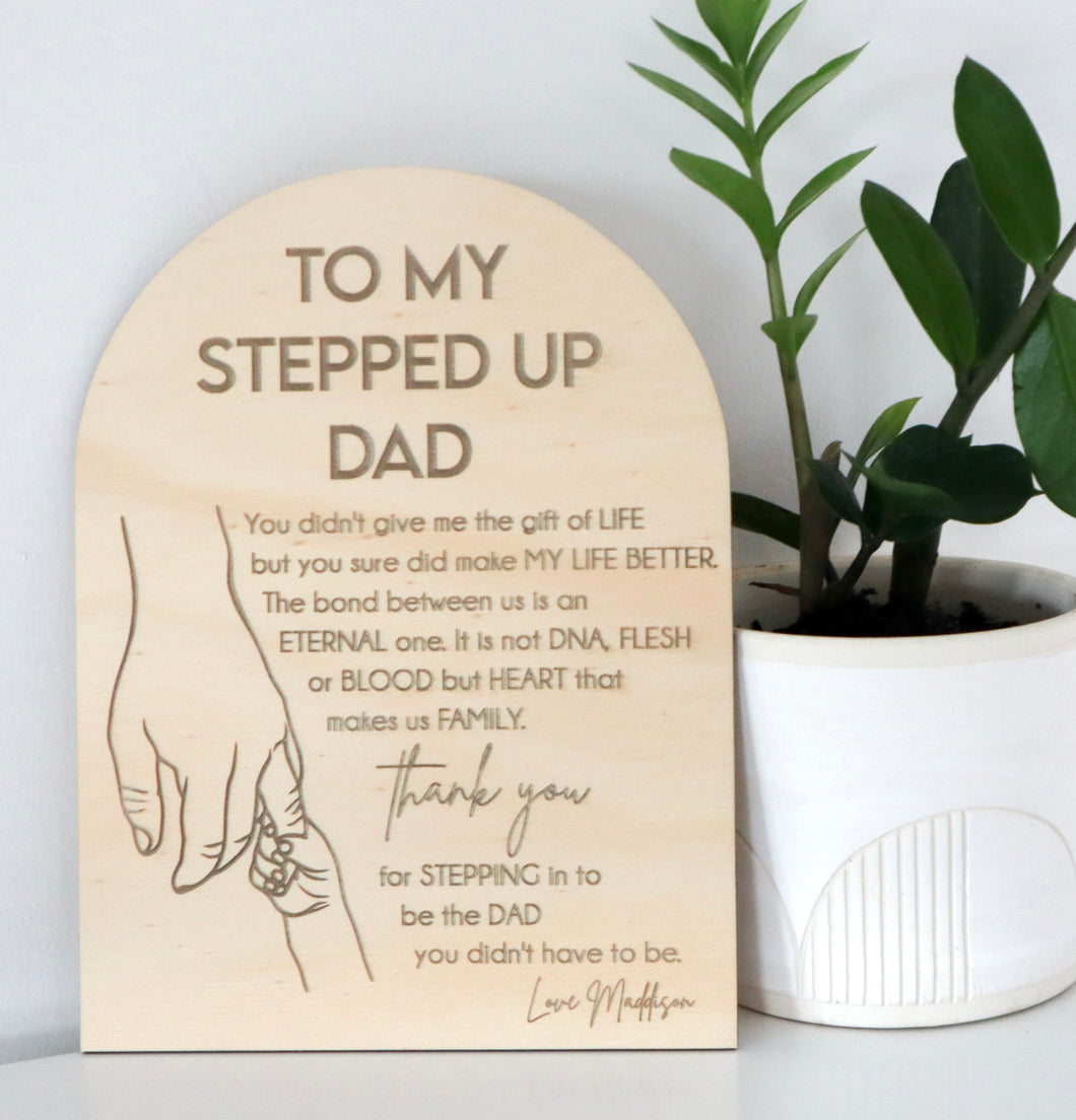 Stepped Up Dad| Bonus Dad Definition Arch Plaque