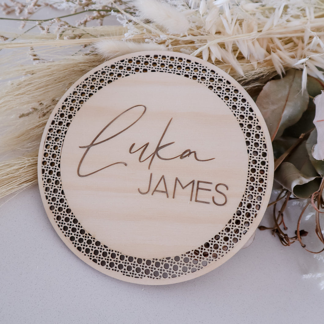 Wooden Rattan Name Plaque