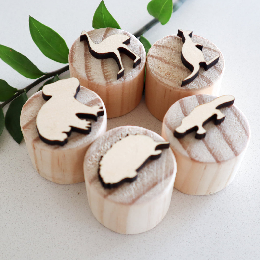 Wooden Australian Animal Play Dough Stamps